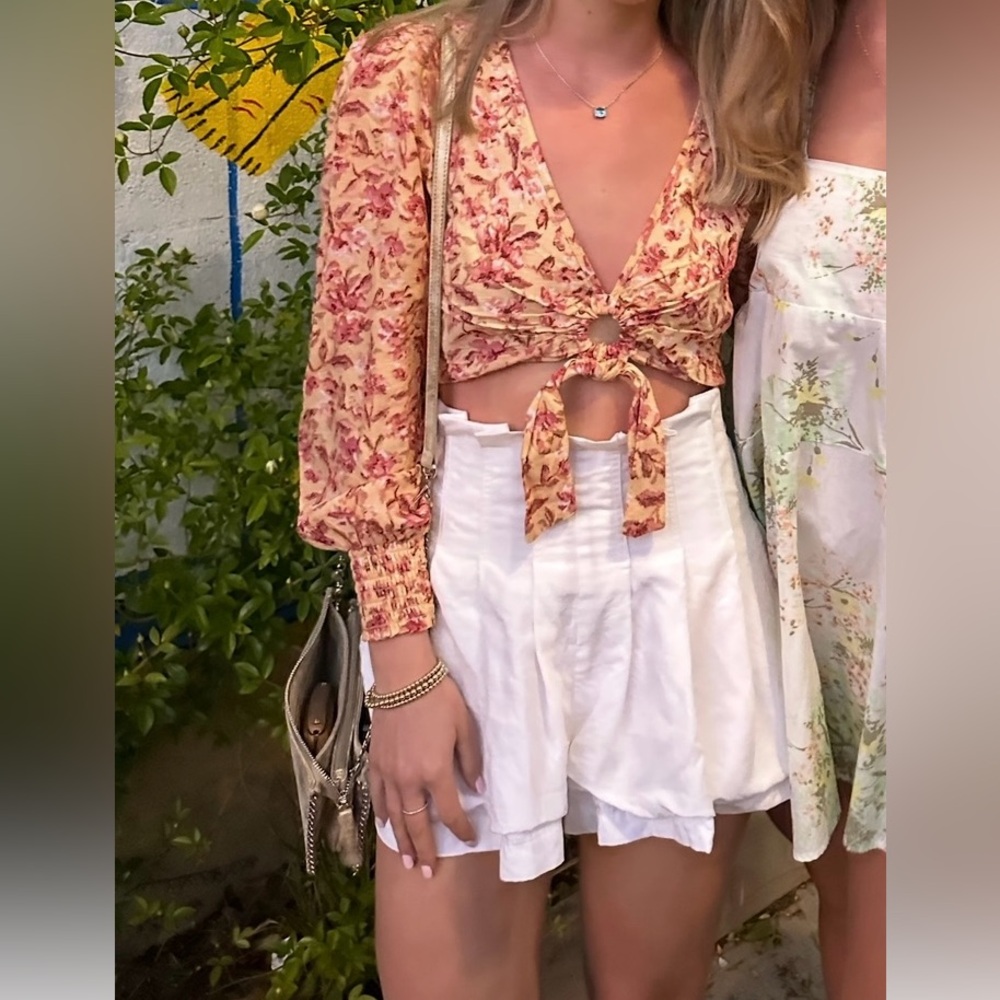 Bog Collective Tie-Front Floral Blouse